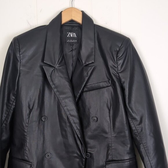 Zara Black Leather Blazer Blazers & Suit Jackets - Picture 5 of 9